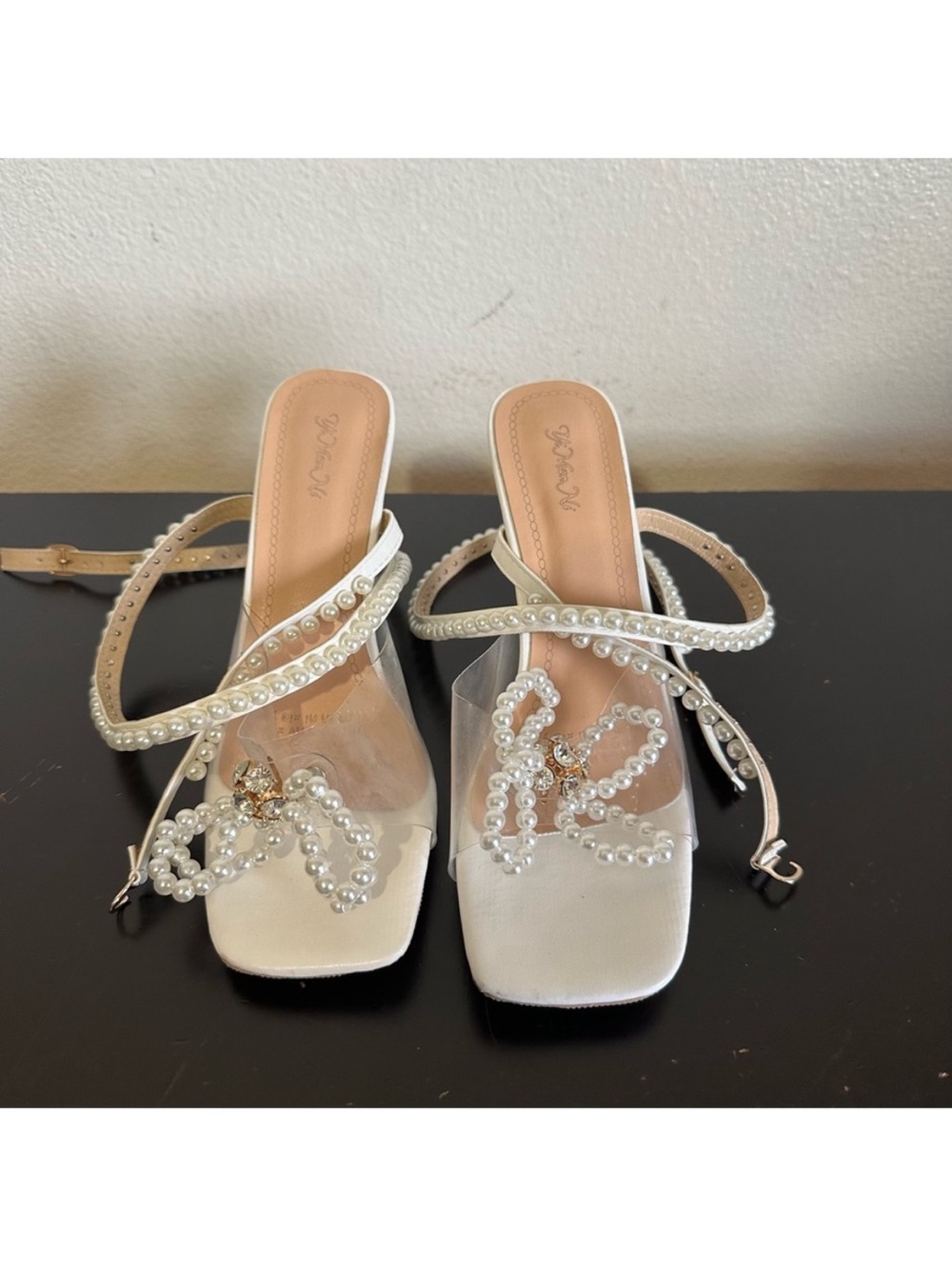 White Pearl Wrap Strap High Heels